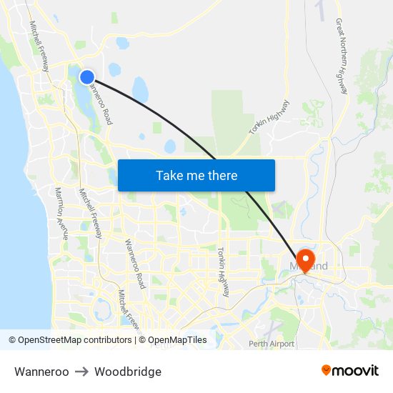 Wanneroo to Woodbridge map