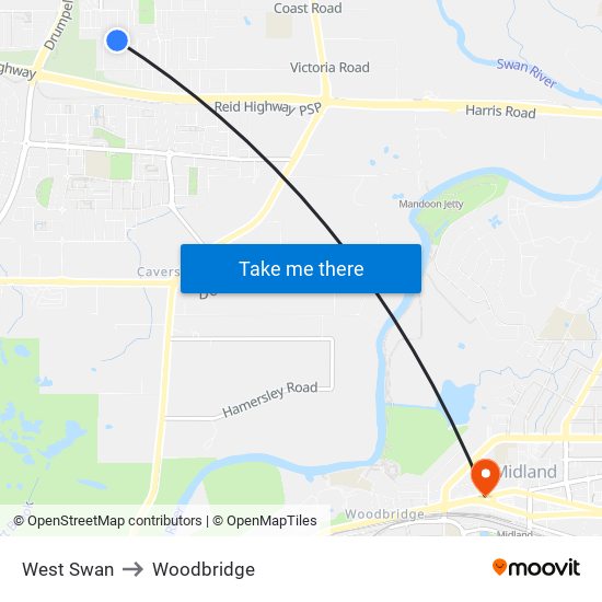 West Swan to Woodbridge map