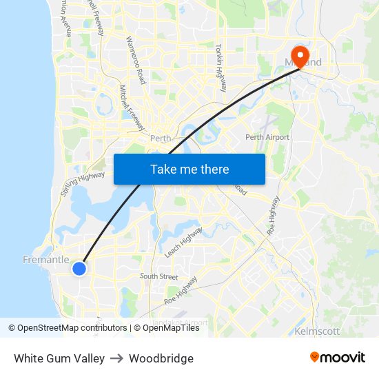 White Gum Valley to Woodbridge map