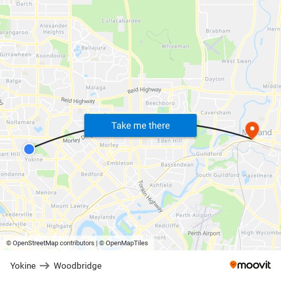 Yokine to Woodbridge map