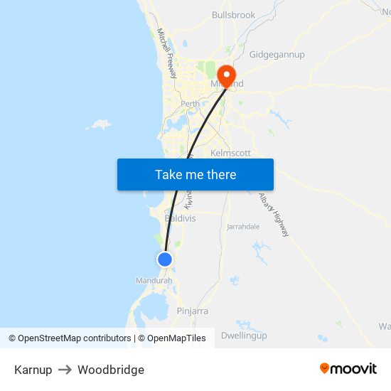 Karnup to Woodbridge map