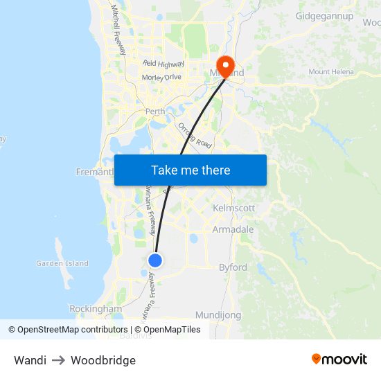 Wandi to Woodbridge map