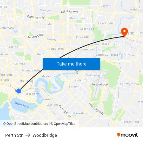 Perth Stn to Woodbridge map