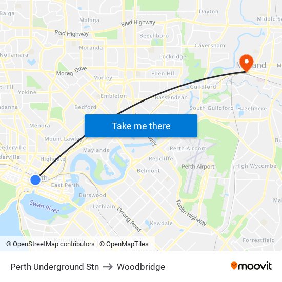 Perth Underground Stn to Woodbridge map