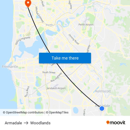 Armadale to Woodlands map