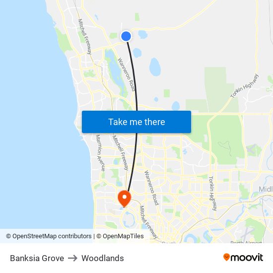 Banksia Grove to Woodlands map
