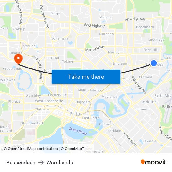 Bassendean to Woodlands map