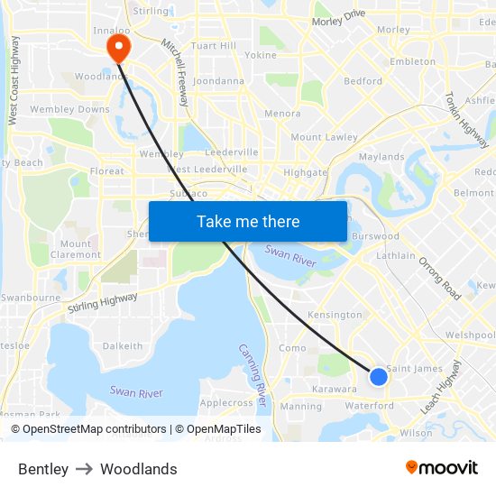 Bentley to Woodlands map