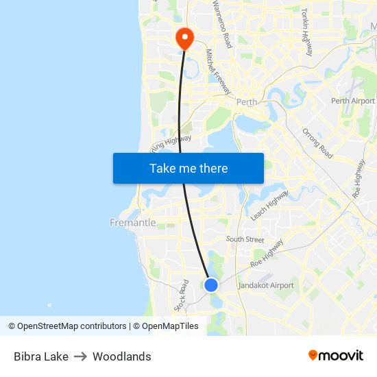 Bibra Lake to Woodlands map