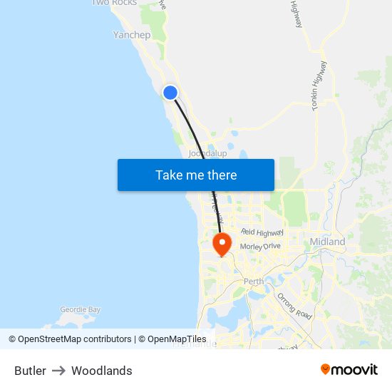 Butler to Woodlands map