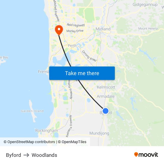 Byford to Woodlands map