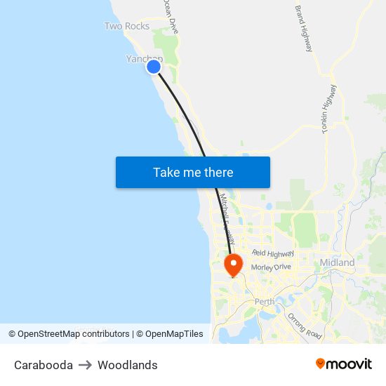 Carabooda to Woodlands map