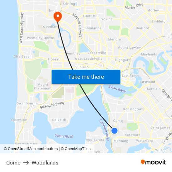 Como to Woodlands map