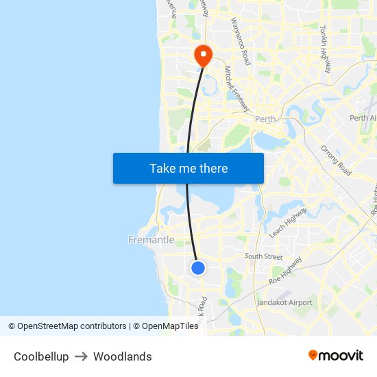 Coolbellup to Woodlands map
