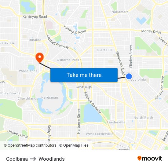 Coolbinia to Woodlands map