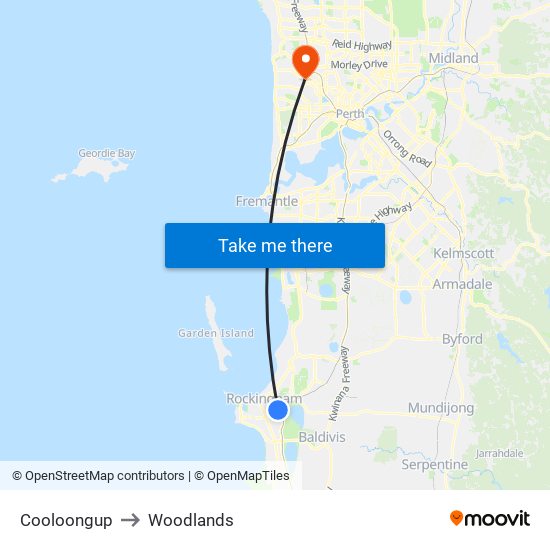 Cooloongup to Woodlands map
