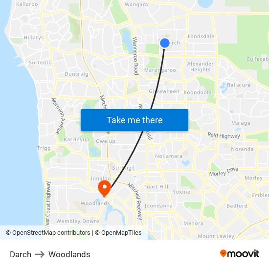 Darch to Woodlands map