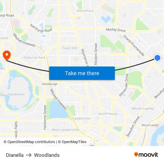 Dianella to Woodlands map