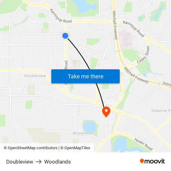 Doubleview to Woodlands map