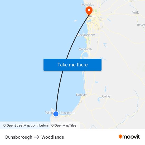 Dunsborough to Woodlands map