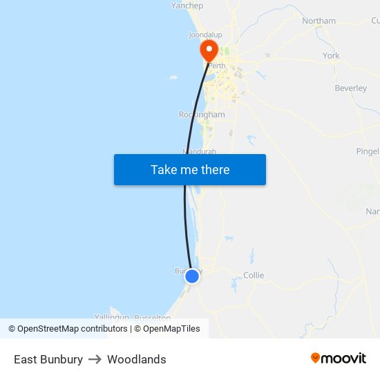 East Bunbury to Woodlands map