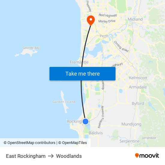 East Rockingham to Woodlands map