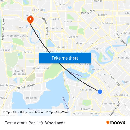 East Victoria Park to Woodlands map