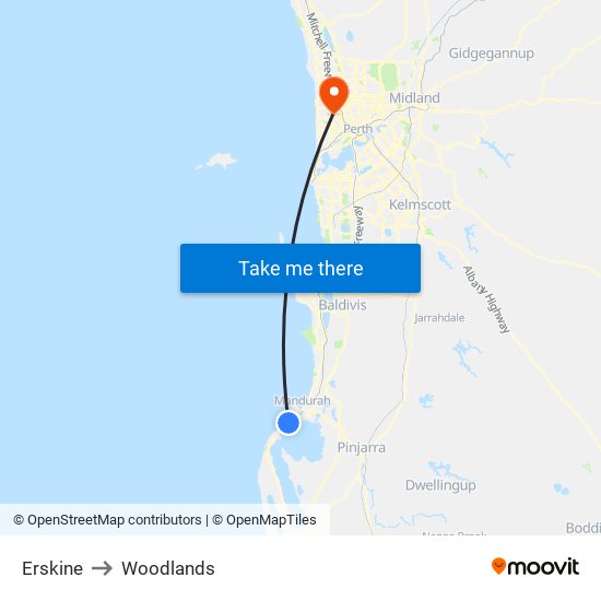 Erskine to Woodlands map