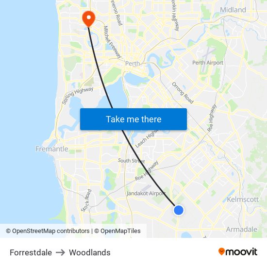 Forrestdale to Woodlands map