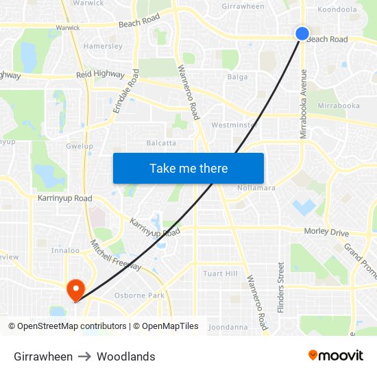 Girrawheen to Woodlands map