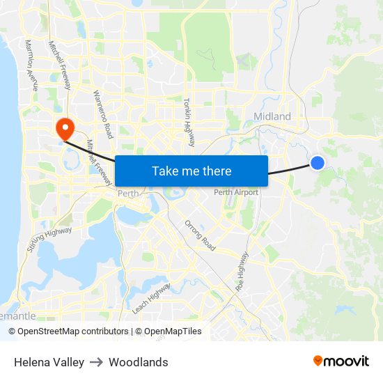 Helena Valley to Woodlands map