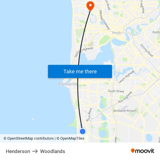 Henderson to Woodlands map