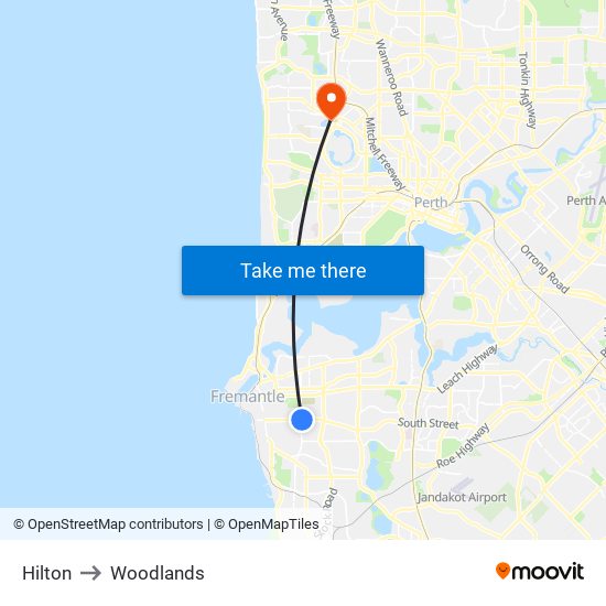 Hilton to Woodlands map