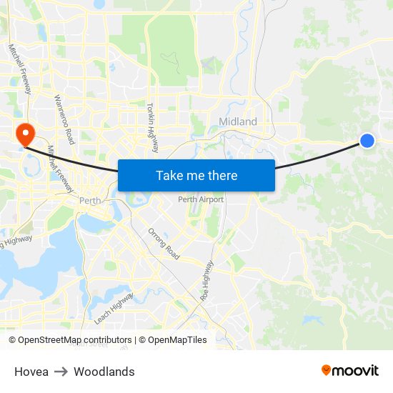 Hovea to Woodlands map