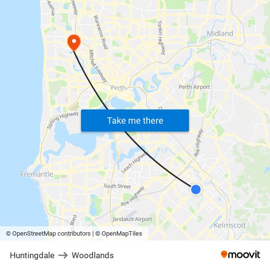 Huntingdale to Woodlands map