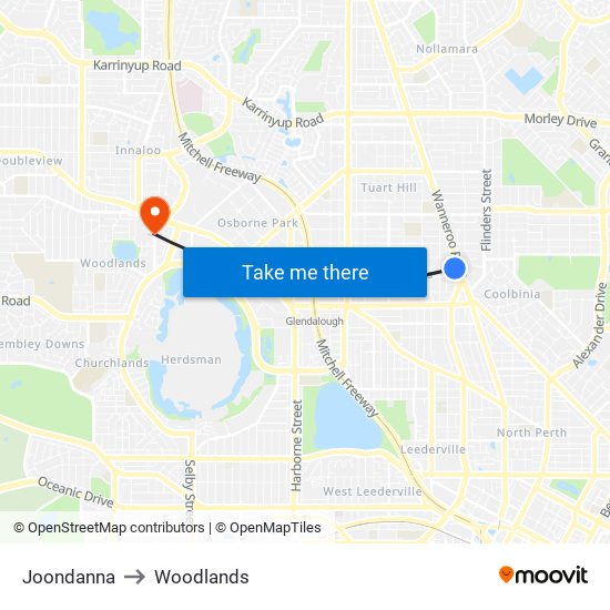 Joondanna to Woodlands map