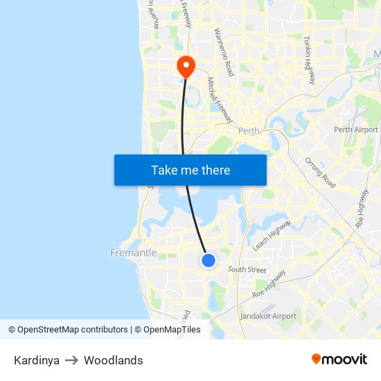 Kardinya to Woodlands map