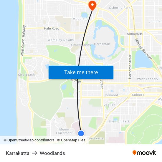 Karrakatta to Woodlands map