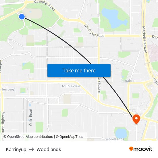 Karrinyup to Woodlands map