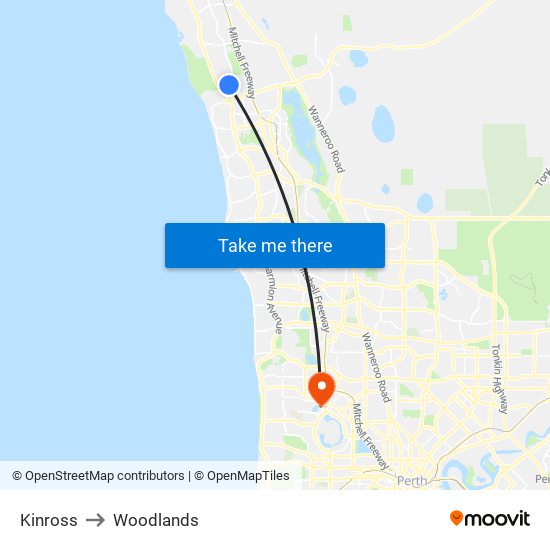 Kinross to Woodlands map