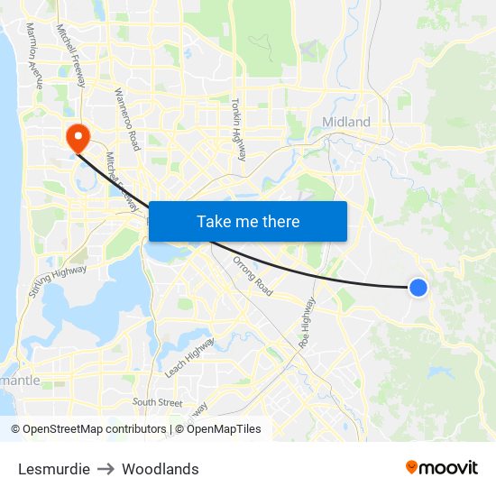 Lesmurdie to Woodlands map