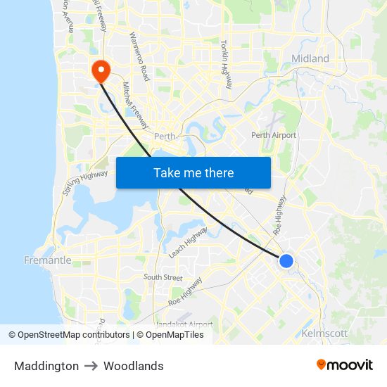 Maddington to Woodlands map