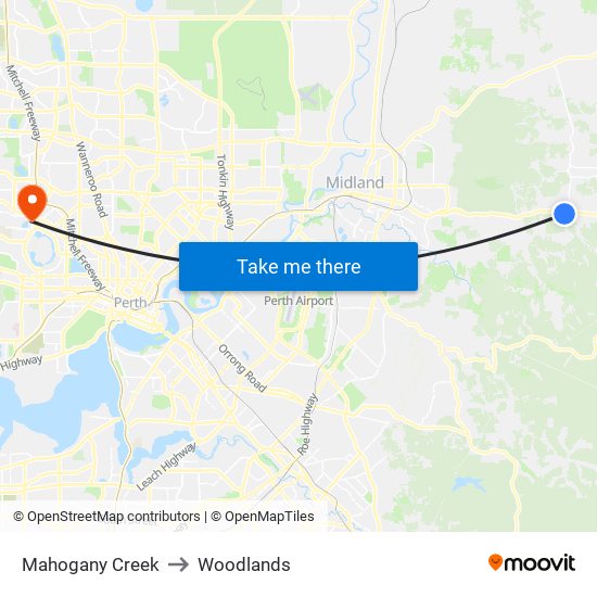 Mahogany Creek to Woodlands map