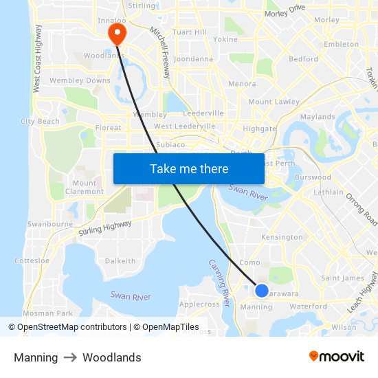 Manning to Woodlands map