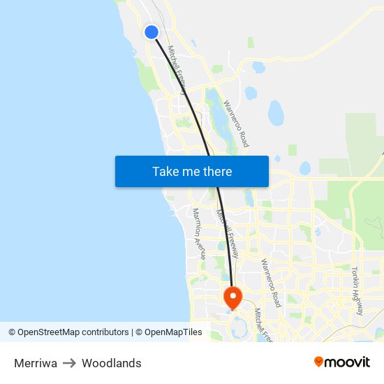 Merriwa to Woodlands map