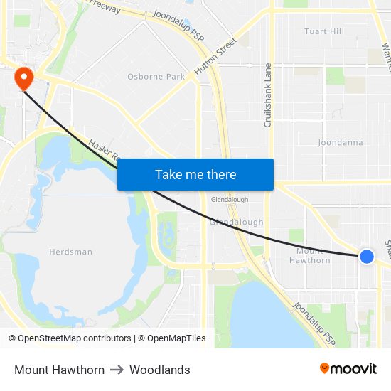 Mount Hawthorn to Woodlands map