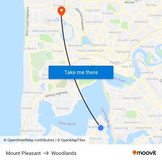 Mount Pleasant to Woodlands map