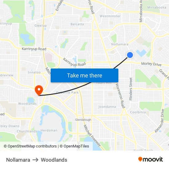 Nollamara to Woodlands map