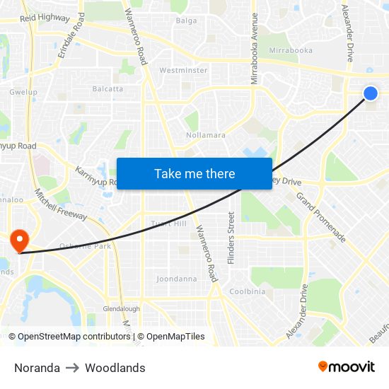 Noranda to Woodlands map