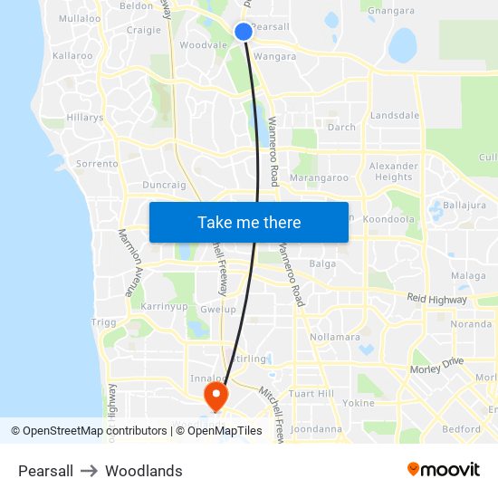 Pearsall to Woodlands map